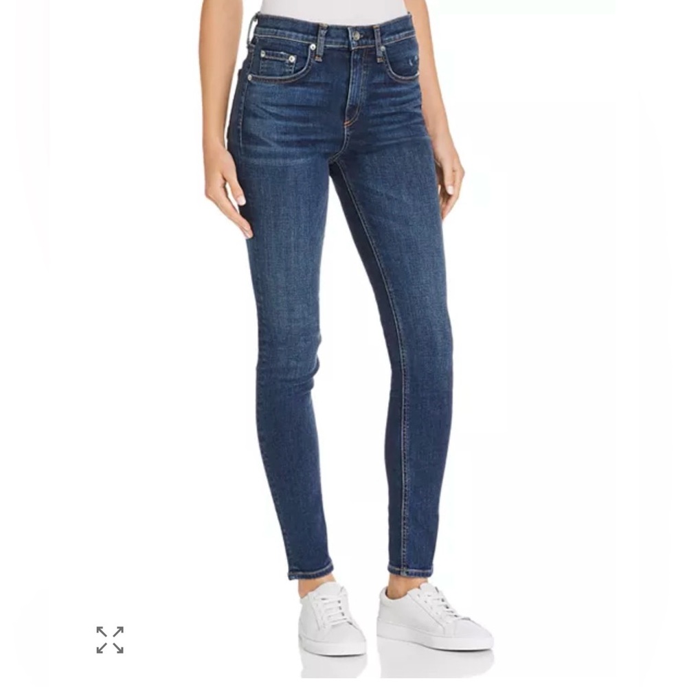 rag & bone Mid-Rise Skinny Jeans in a dark blue wash